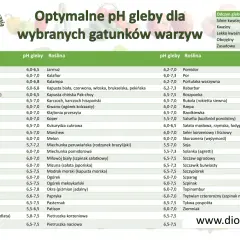 Tabela pH gleby dla zbóż i warzyw. Znajdziesz tu optymalne pH gleby dla wielu gatunków roślin, np. pomidora, cebuli czy grochu.