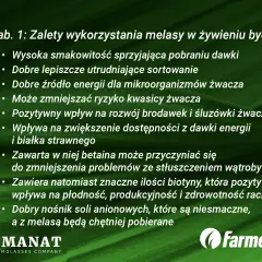Zalety melasy dla bydła: poprawia smakowitość paszy, jest źródłem energii, wspiera zdrowie żwacza i wątroby.