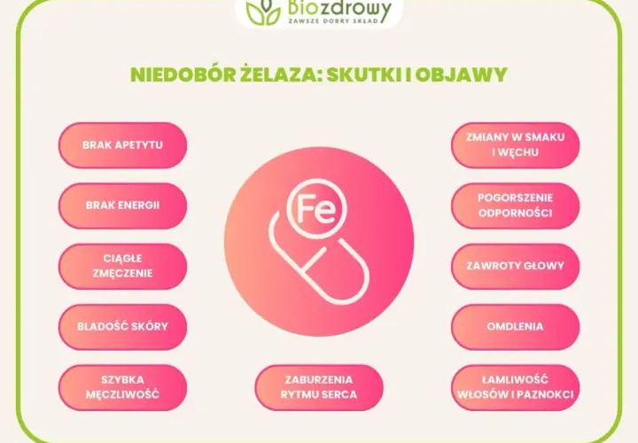 Niedobór żelaza w roślinach objawia się brakiem apetytu, energii, zmęczeniem, bladością skóry, łamliwością włosów i paznokci.