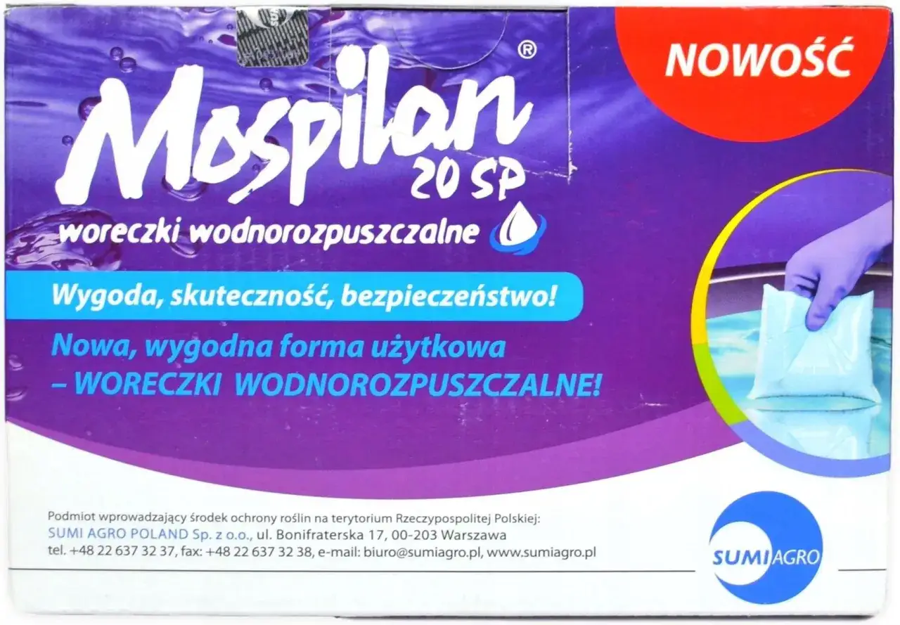 Mospilan 20 SP w wygodnych, wodnorozpuszczalnych woreczkach. Idealny do podlewania roślin, zapewnia skuteczność i bezpieczeństwo.